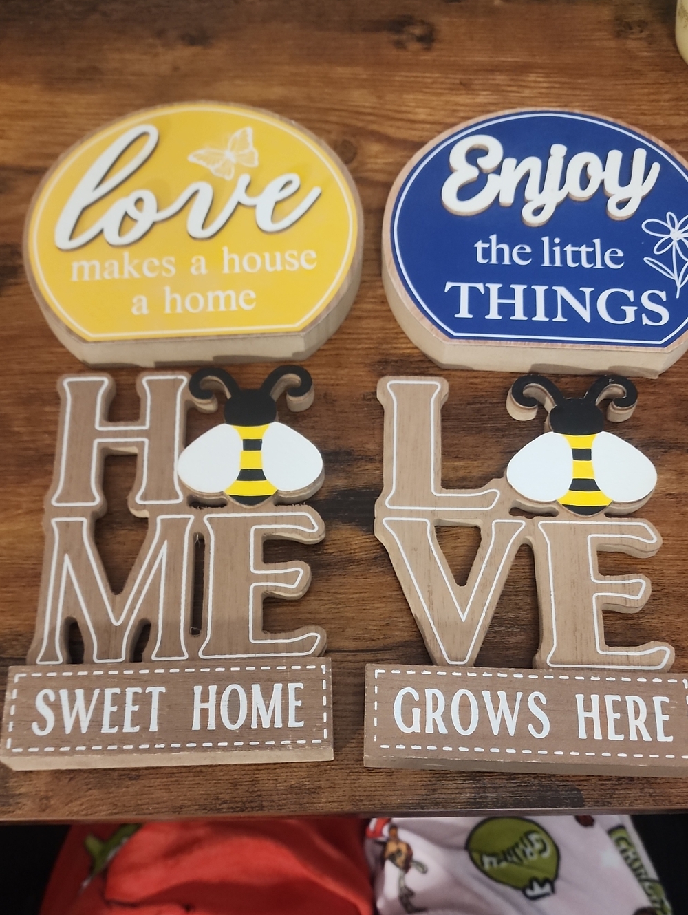 FP Yellow & Blue Farmhouse Wall Sign Set with Bee Accents All 4 Are A Bundle